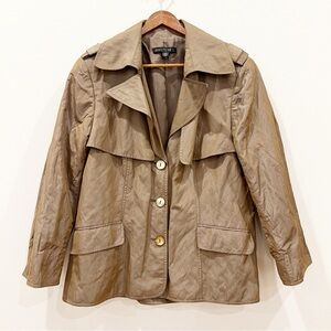 Lafayette 148 Metallic Long Sleeve Trench Jacket 16 Bronze Brown Lined Artsy